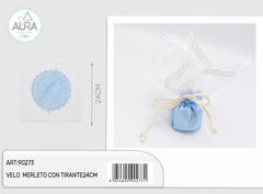 24cm light blue lace veil with drawstring