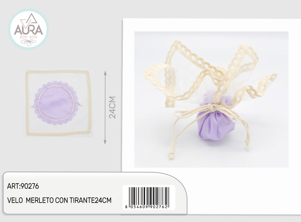 24cm lilac lace veil with drawstring