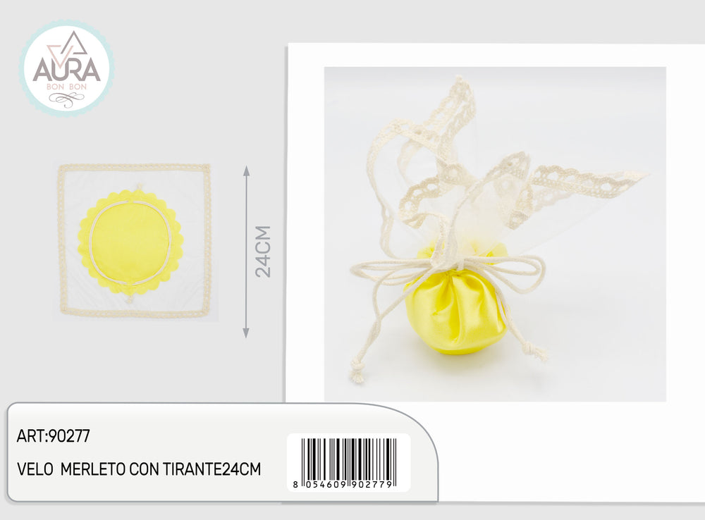 24cm yellow lace veil with drawstring