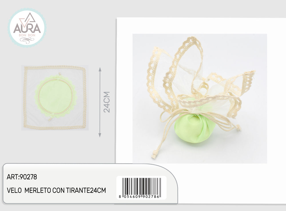 light green lace veil with 24cm drawstring