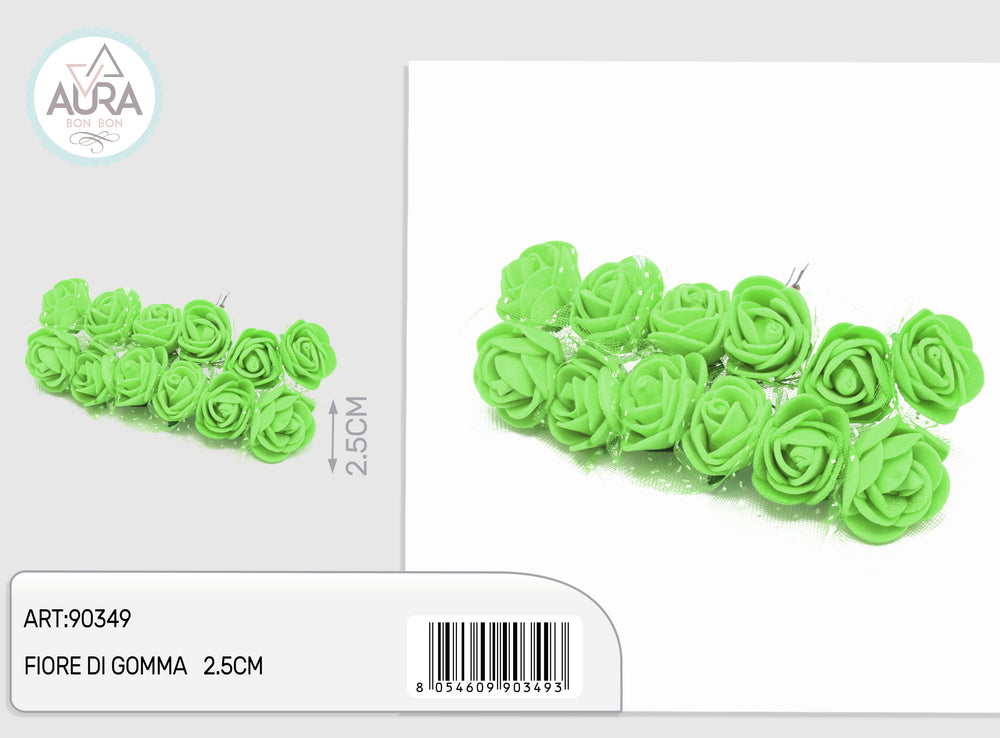Rubber flowers 24pcs 2.5cm green