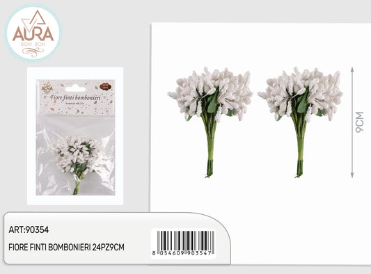 Fiori artificiali per bomboniere bianco 24 pz  9cm