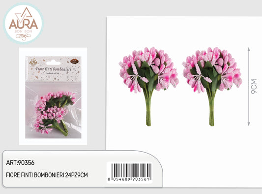 Fiori artificiali per bomboniere rosa 24pz 9cm