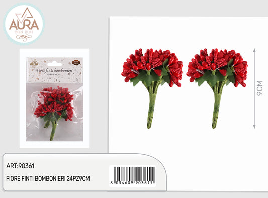 Fiori artificiali per bomboniere rosso 24pz 9cm
