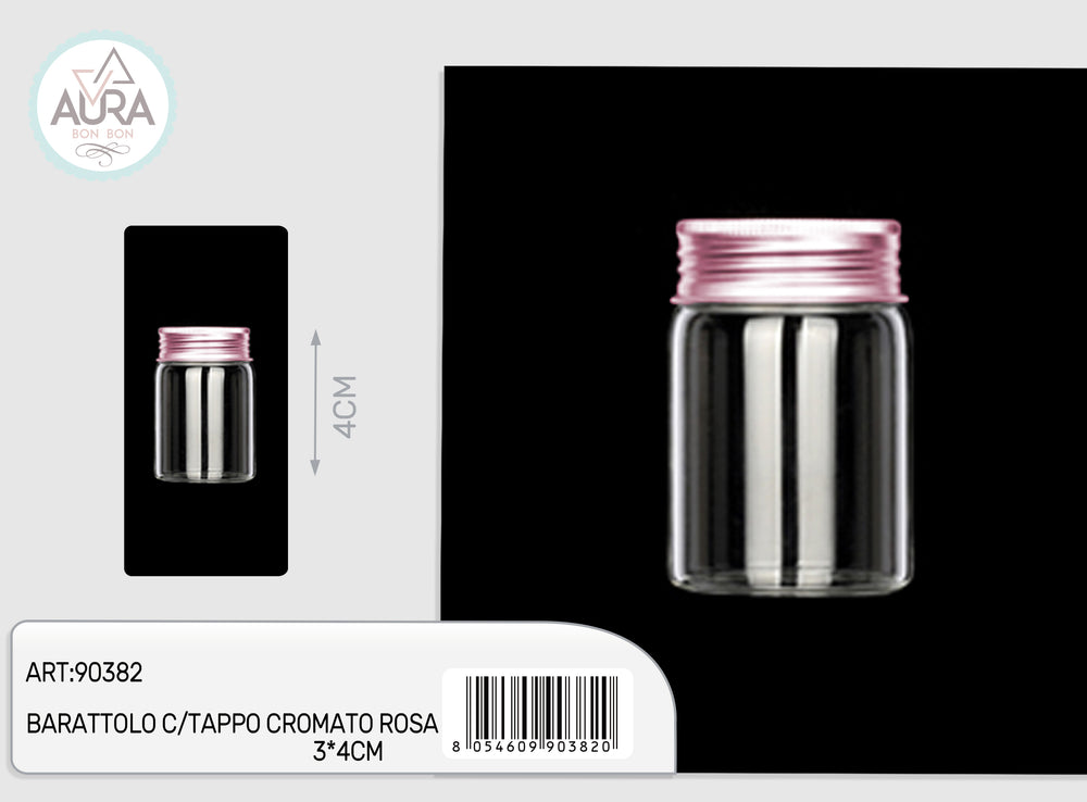 3x4cm glass jar with pink chrome lid