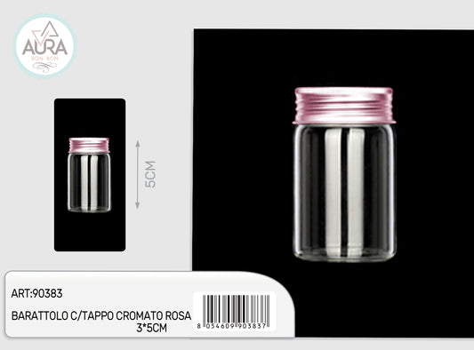 barattolo in vetro con tappo cromato rosa 3x5cm