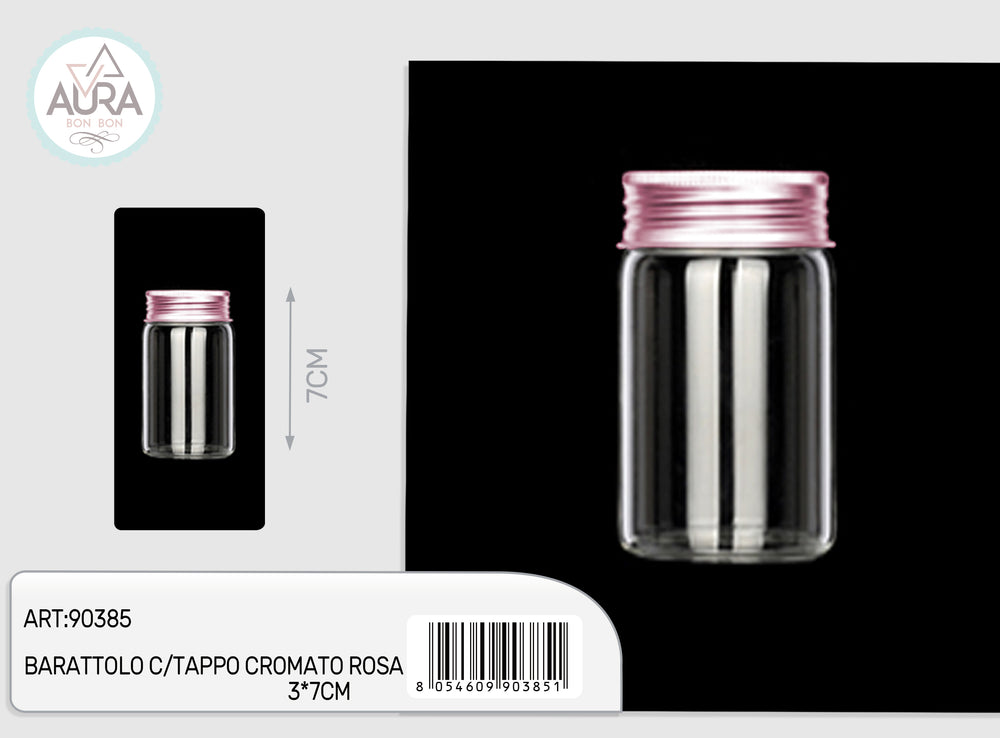 3x7cm glass jar with pink chrome cap