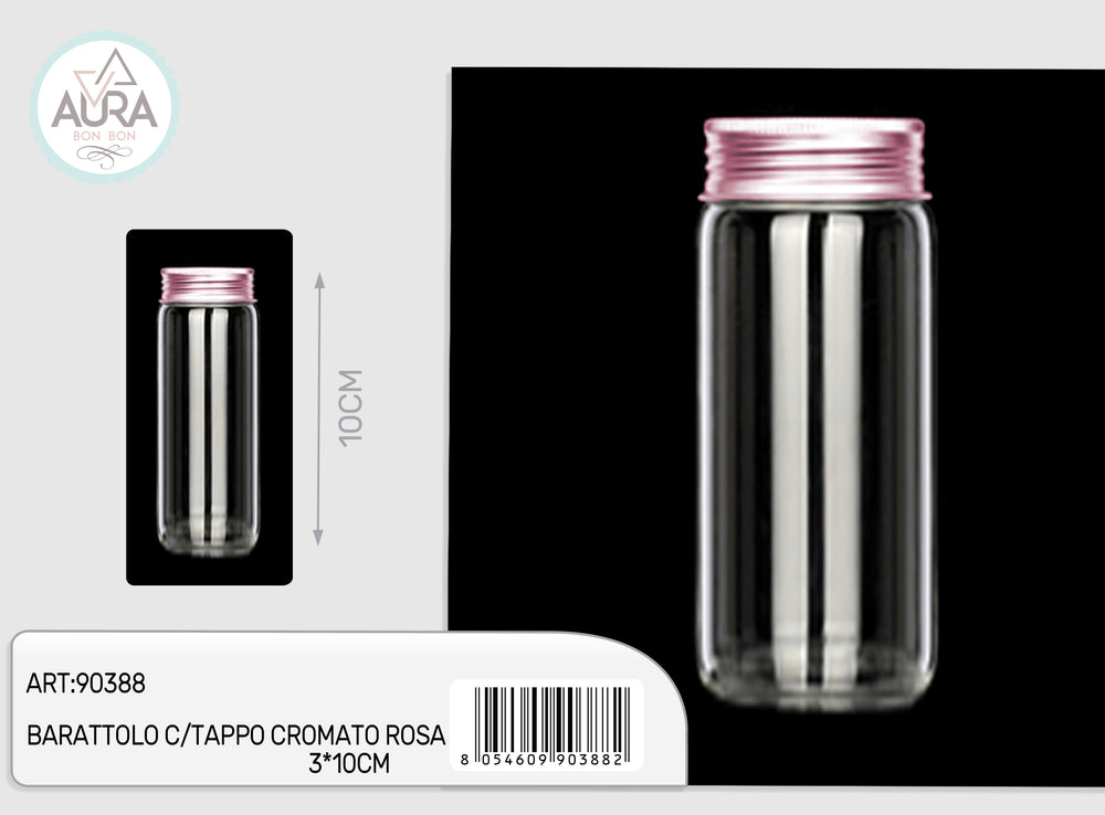 3x10cm glass jar with pink chrome lid