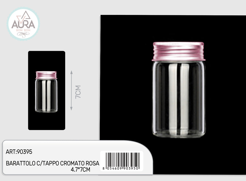 Glass jar with pink chrome lid 4.7x7cm