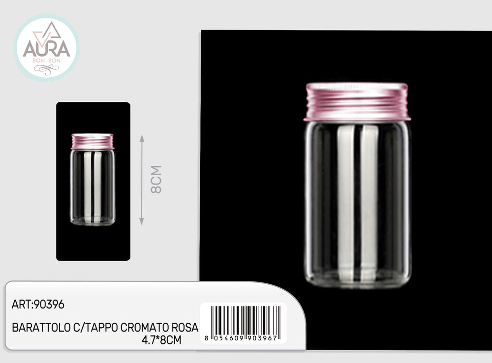 Glass jar with pink chrome lid 4.7x8cm
