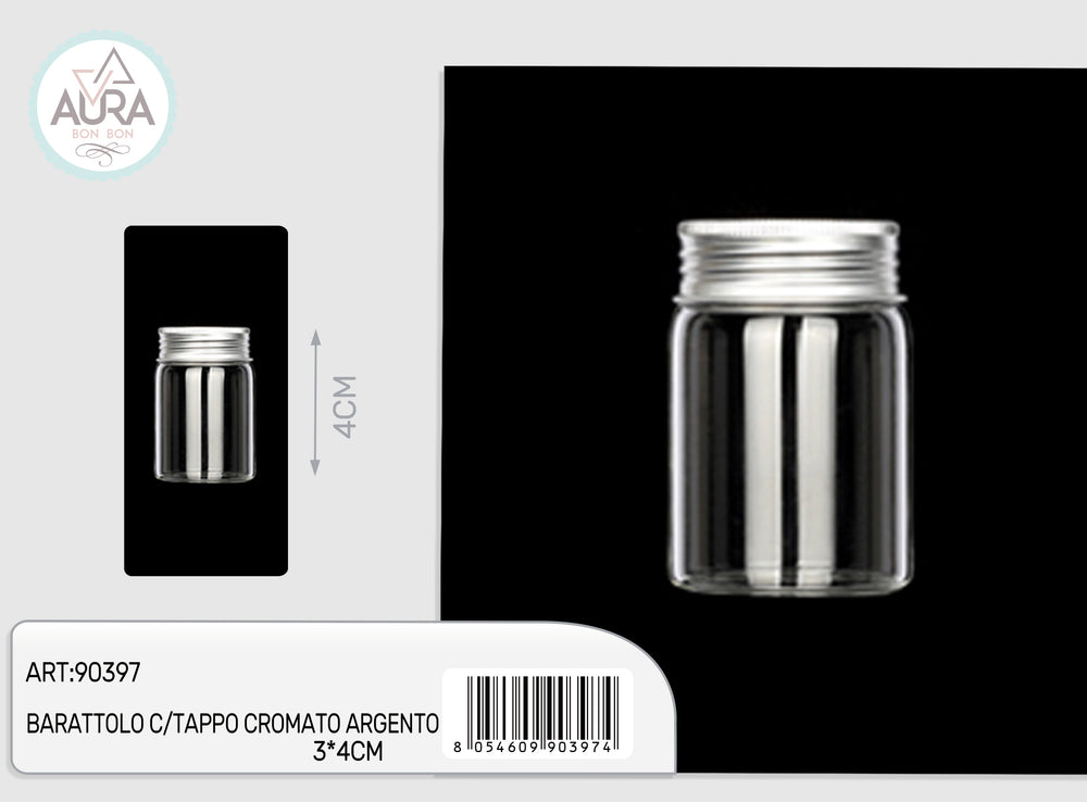 3x4cm glass jar with silver chrome cap