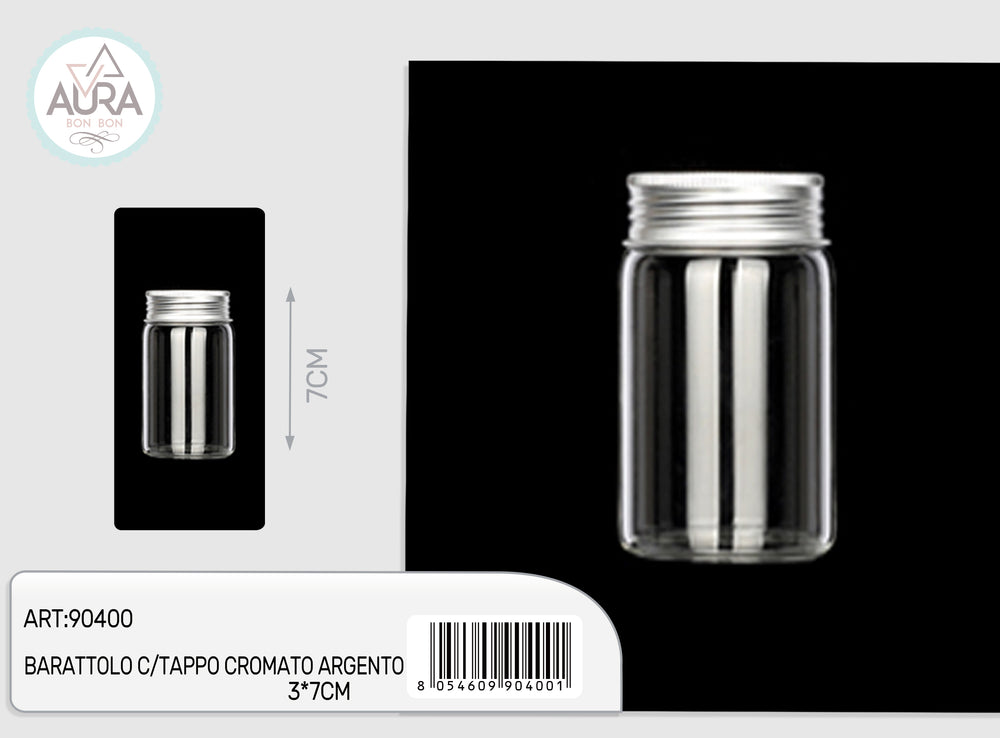 3x7cm glass jar with silver chrome cap