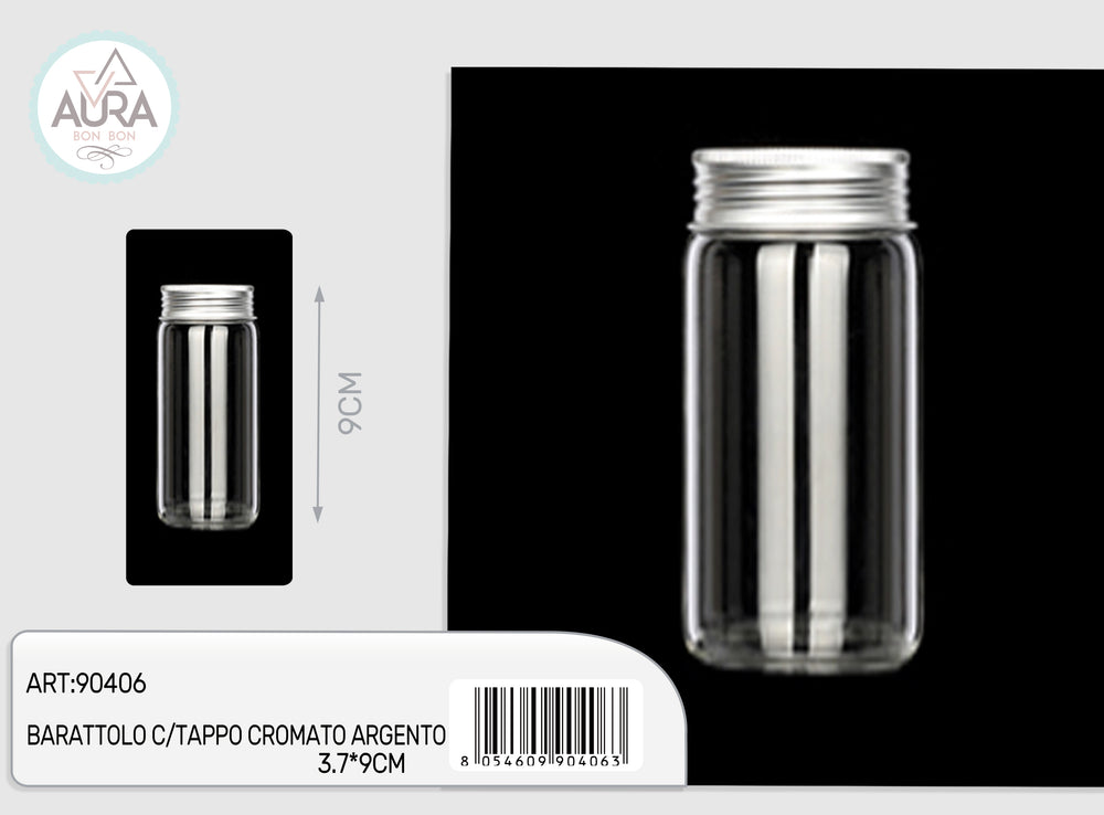 3x9cm glass jar with silver chrome cap