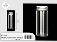 barattolo in vetro con tappo cromato argento 3,7x12cm
