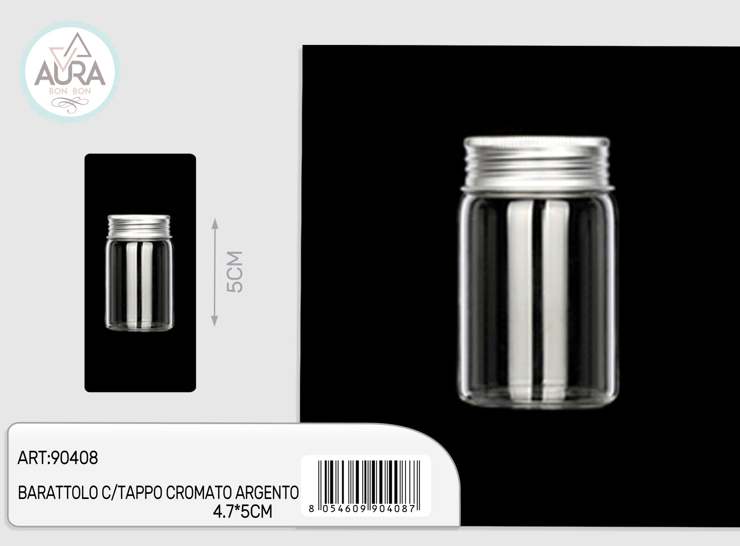 barattolo in vetro con tappo cromato argento 4,7x5cm