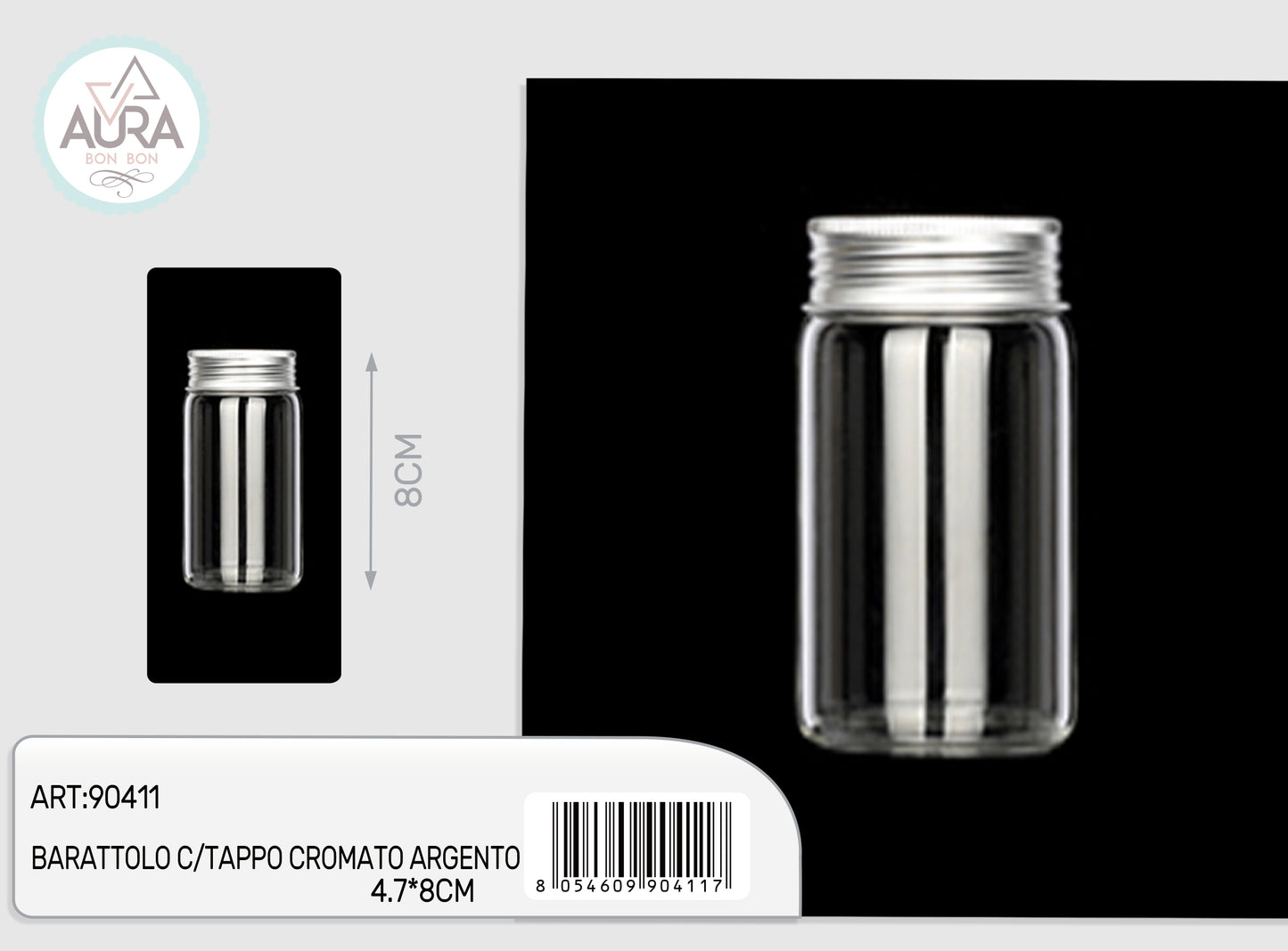 barattolo in vetro con tappo cromato argento 4,7x8cm