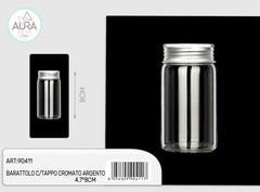 Glass jar with silver chrome cap 4.7x8cm