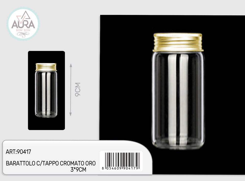 3x9cm glass jar with gold chrome cap