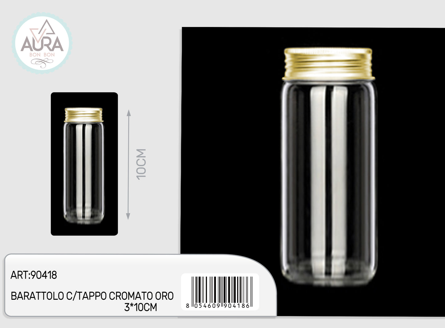 barattolo in vetro con tappo cromato oro 3x10cm