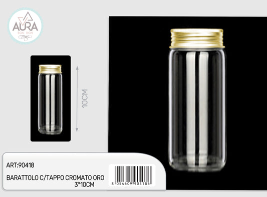 barattolo in vetro con tappo cromato oro 3x10cm