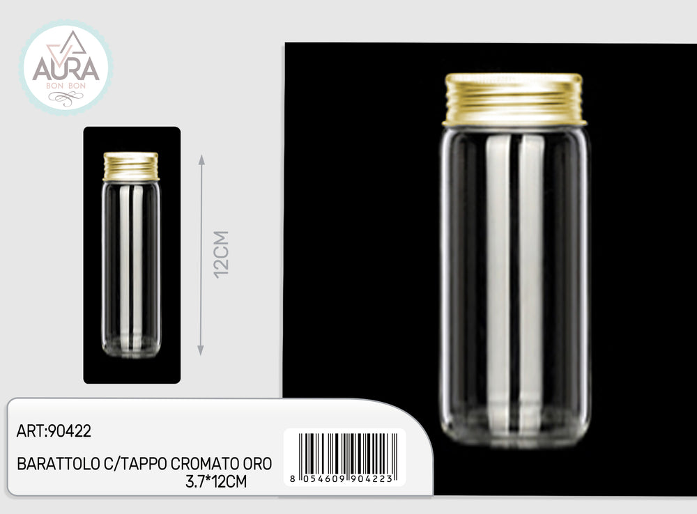 glass jar with gold chrome cap 3.7x12cm