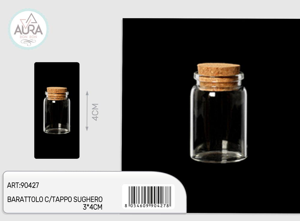 3x4cm glass jar with cork stopper