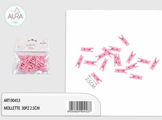 mollette 30pz 2,5cm rosa