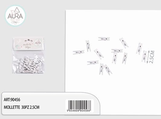 mollette 30pz 2,5cm bianco