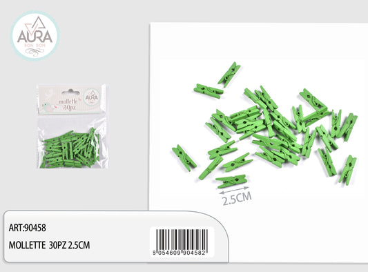 mollette 30pz 2,5cm verde