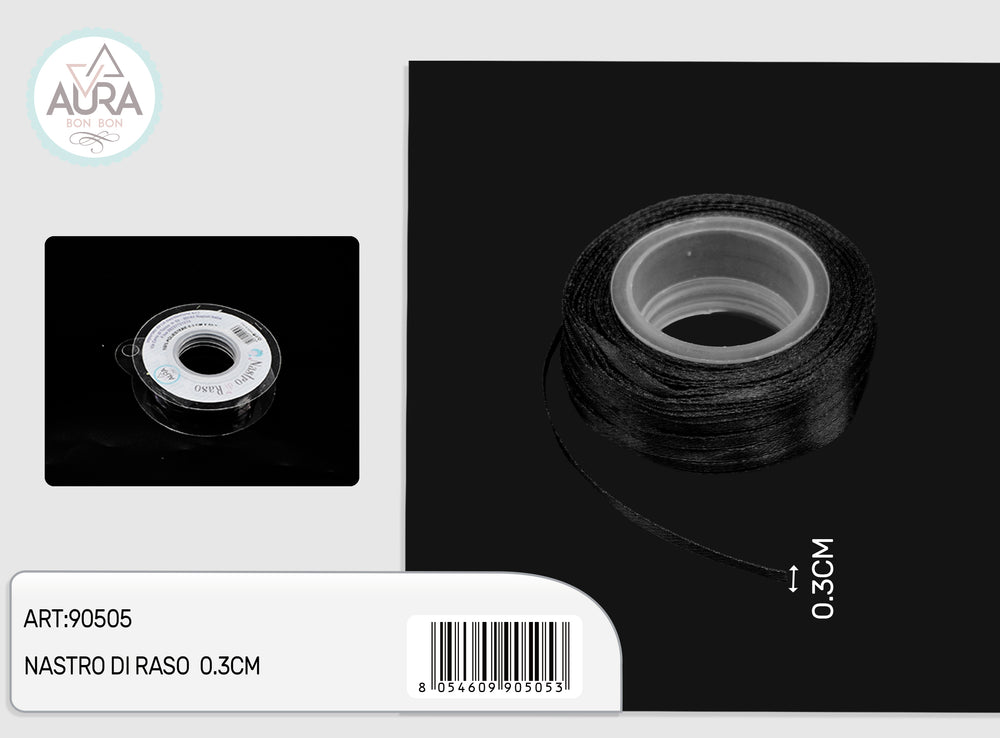 nastro di raso 0,3cmx50y nero