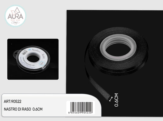 nastro di raso 0,6cmx25y nero