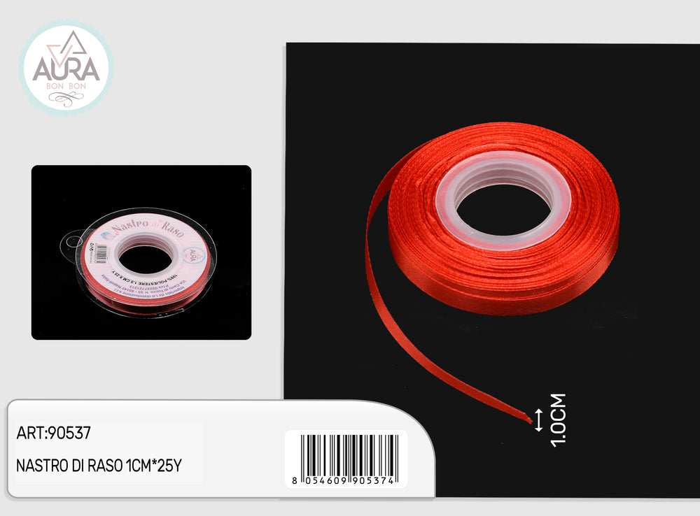 nastro di raso 1cm x 25y rosso
