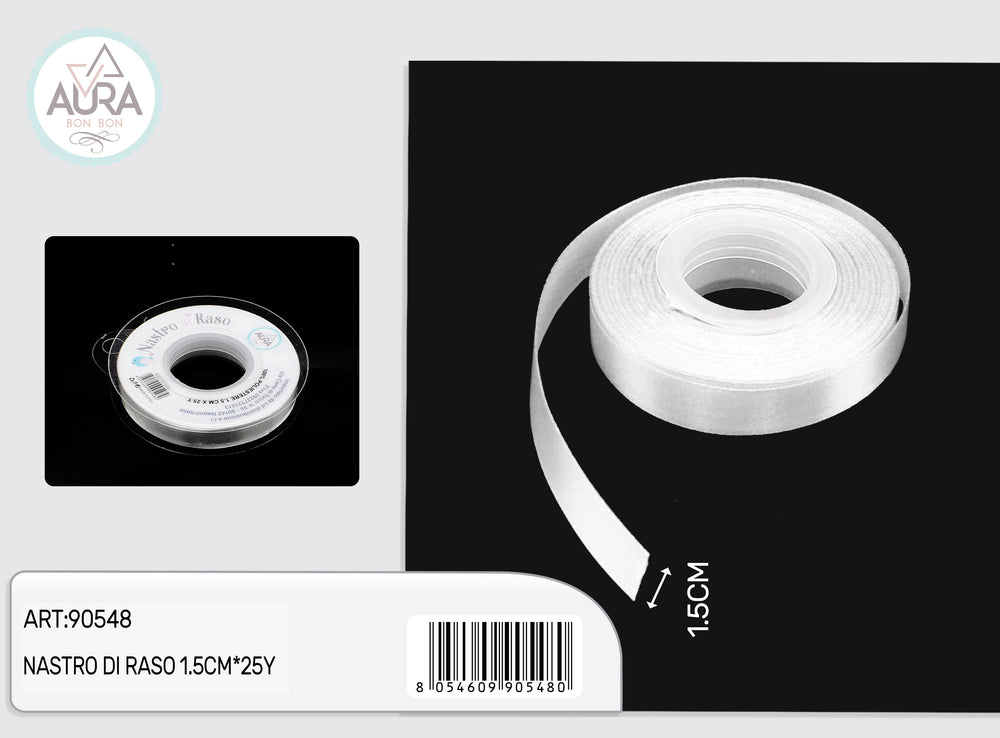 nastro di raso 1,5cm x 25y bianco