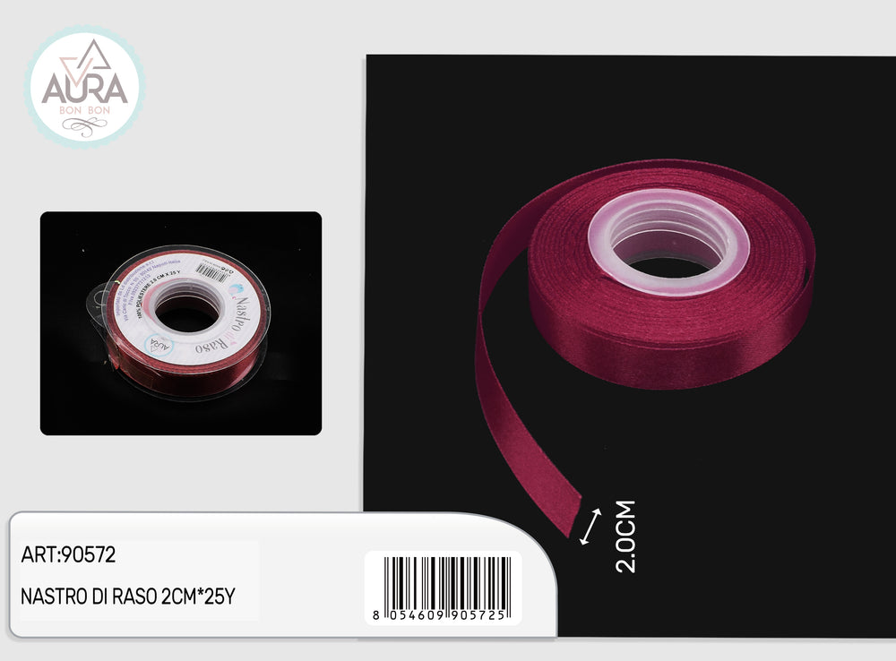 nastro di raso 2cm x 25y bordeaux