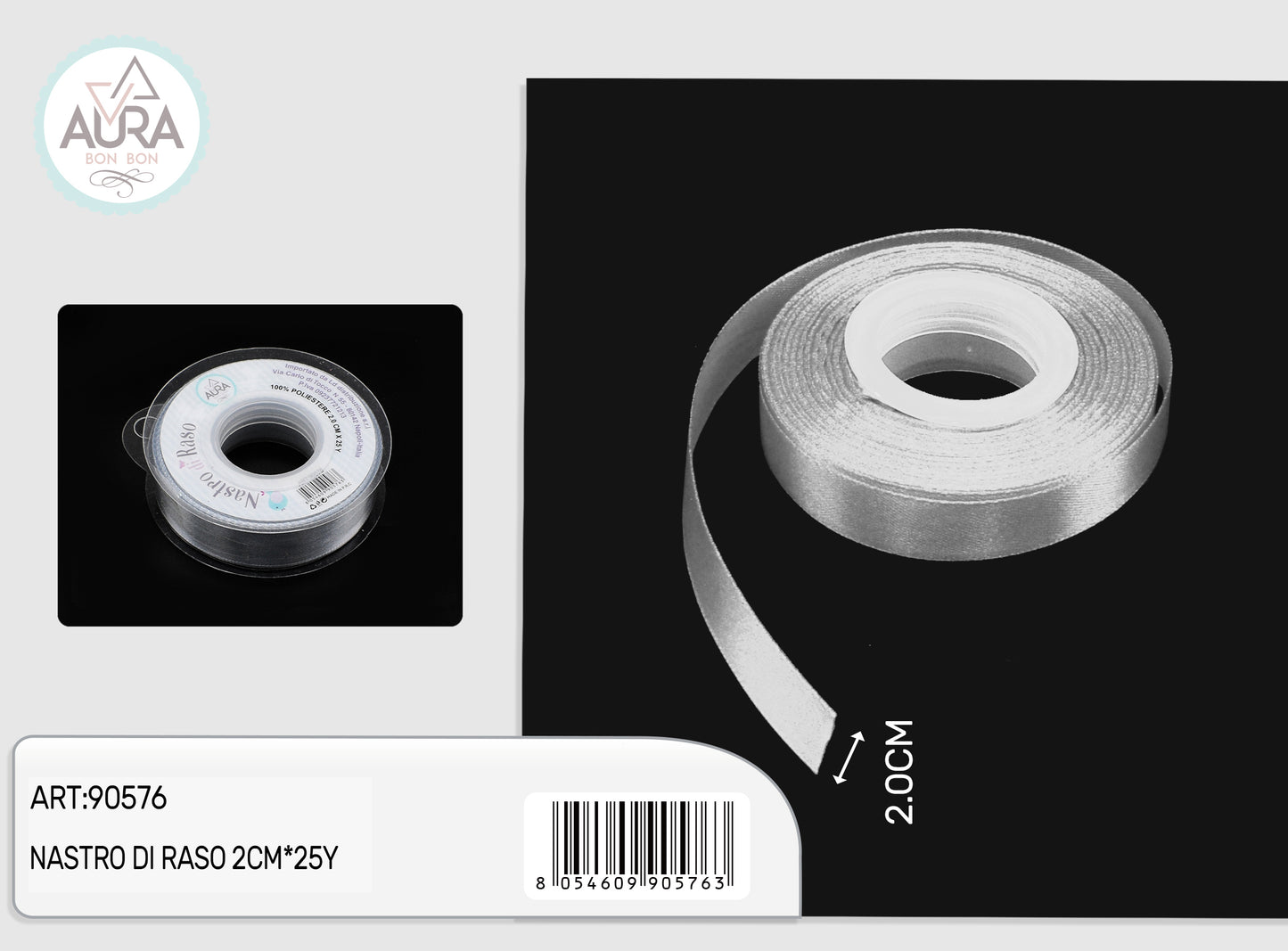 nastro di raso 2,0cmx25y argento