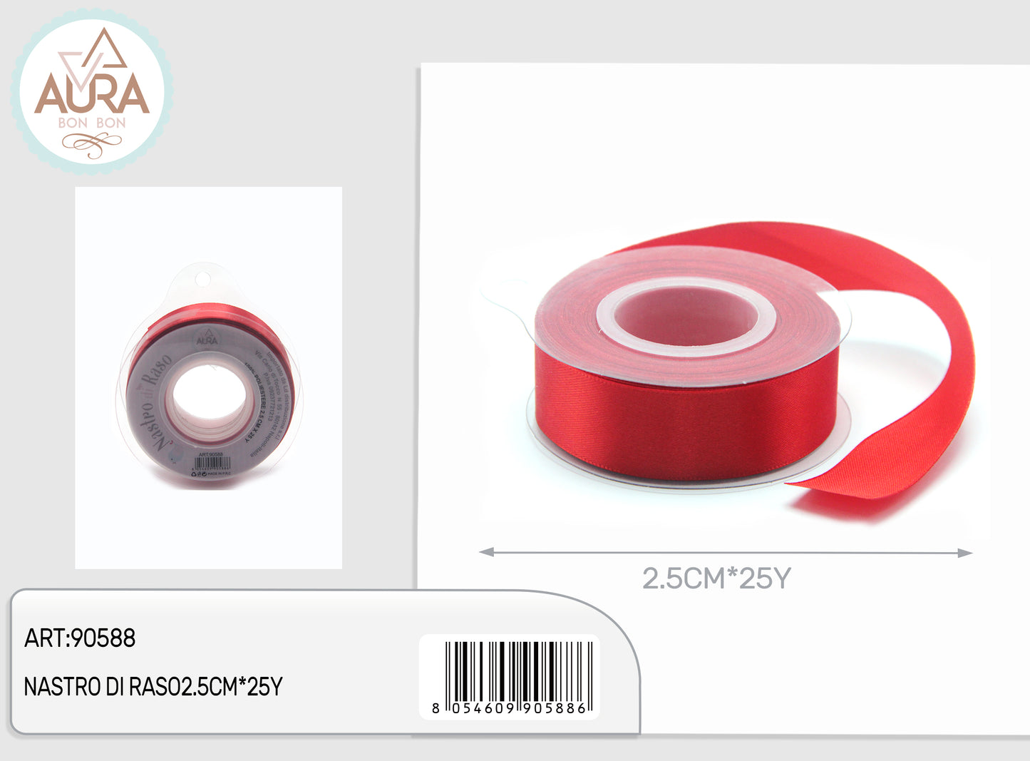 nastro di raso 2,5cmx25y rosso