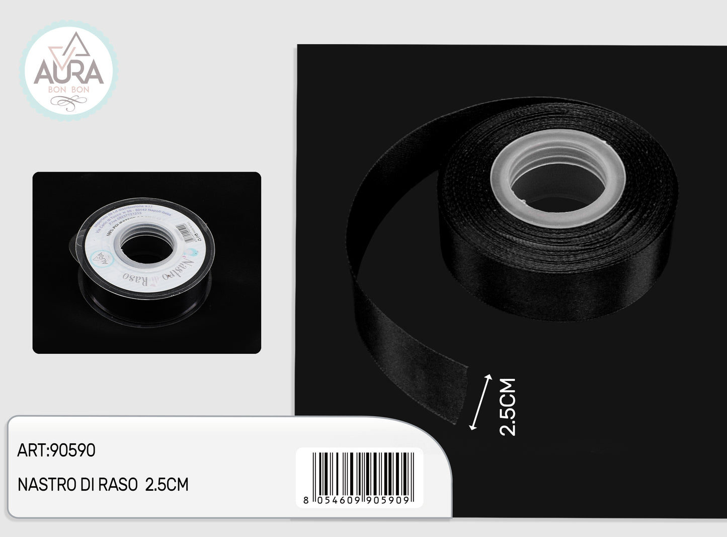 nastro di raso 2,5cmx25y nero