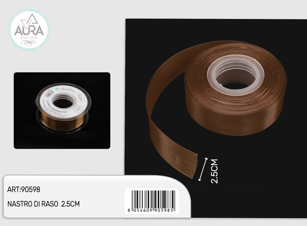 nastro di raso 2,5cmx25y marrone