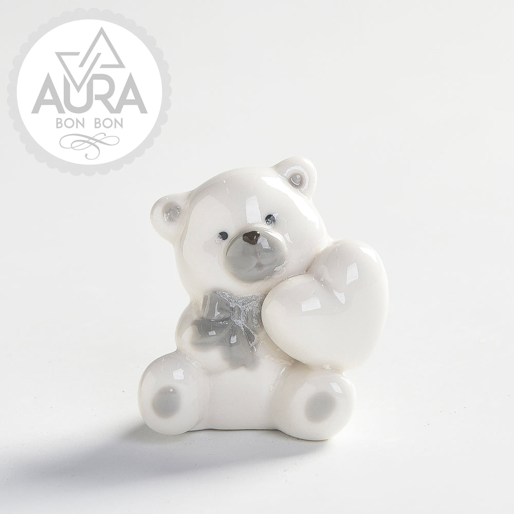Teddy bear with white heart 4.5x4.3x5.8