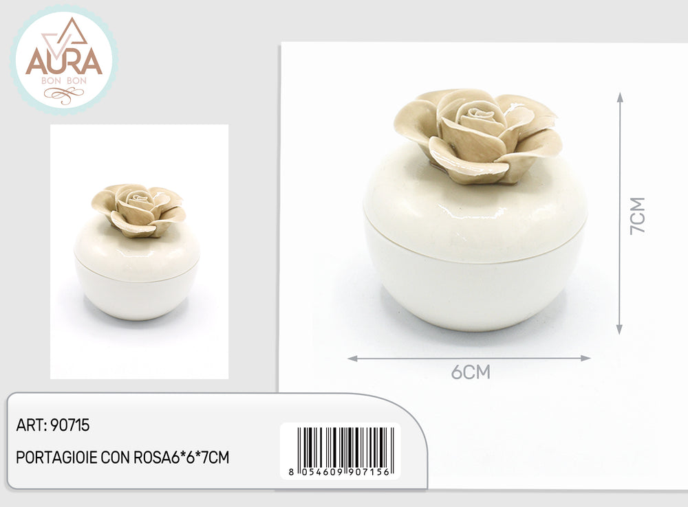 jewelry box with rose 6x6x7cm