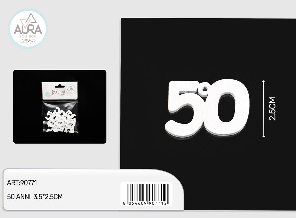 50 anni  decorazione in legno bianco 12pz