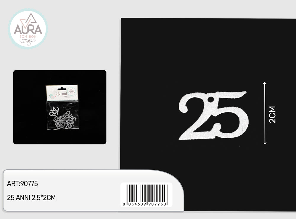 25th Anniversary Wooden Decoration 12pcs Silver