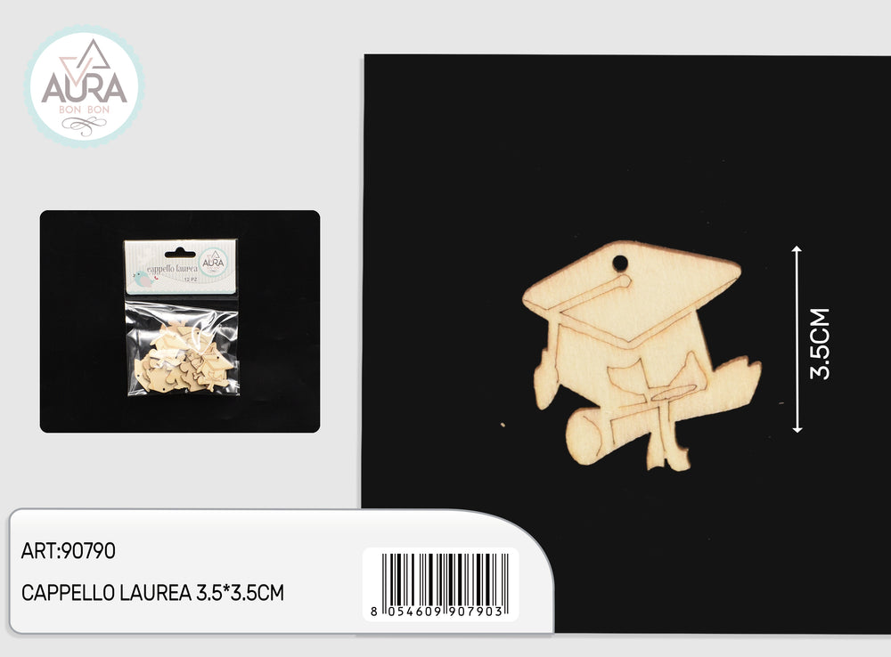 White natural wood graduation hat tag 3.5x3.5cm 12pcs