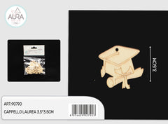 Tag bianco in legno naturale cappello laurea 3,5x3,5cm 12pz
