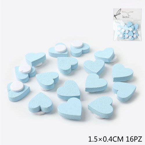 16pcs 1.5cm Blue Wooden Hearts with Adhesive