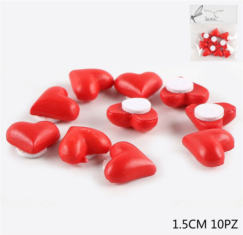 Red wooden heart with adhesive 1.5cm 10pcs