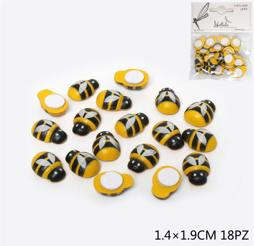 Wooden bees with adhesive 1.4x1.9cm 18pcs