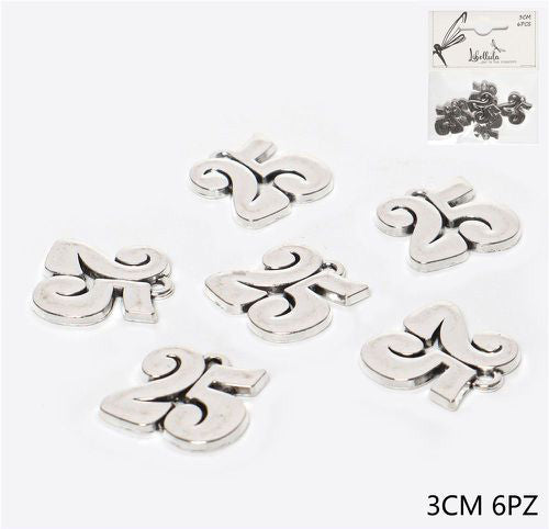 25 silver-colored metal pendant 3cm 6pcs
