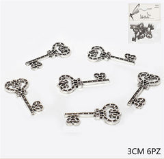 6 pcs 3cm silver colored metal key pendant