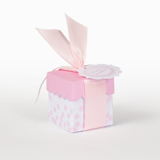 scatolina quadrata decorata rosa+bollini prefustellati